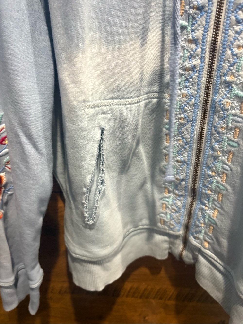 Caite Light Blue Embroidered Zip Hoodie Jacket - Picture 4 of 9